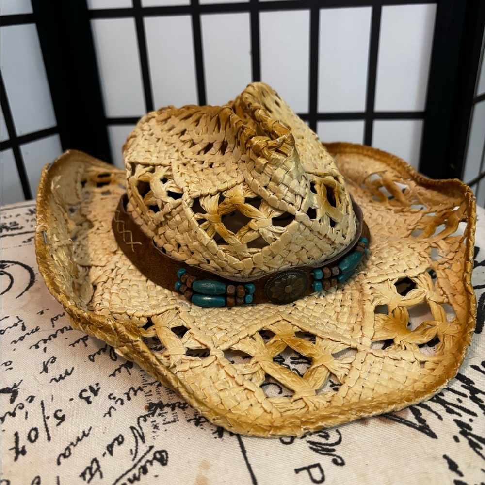 Gone Country Straw Cowgirl Hat with Beaded Band